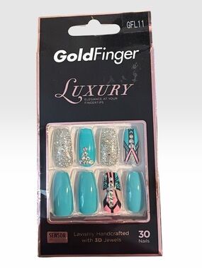 GoldFinger Luxury Press-On Nails in Teal & Silver